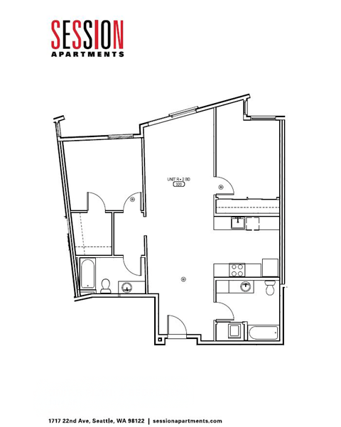 Floor plan for 2 beds, 2 baths, 1024 sqft